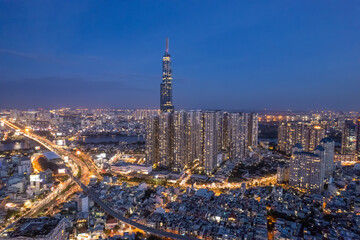 image aerial view of Landmark 81 is a super-tall skyscraper currently under construction in Ho Chi Minh City, Vietnam. It is the tallest building in Vietnam
