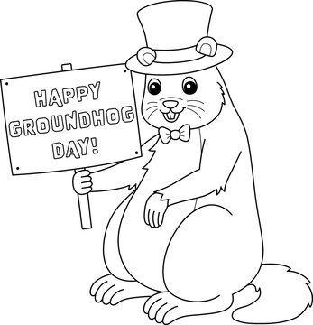 recommend clip art: Groundhog with Hat Isolated Coloring Page 