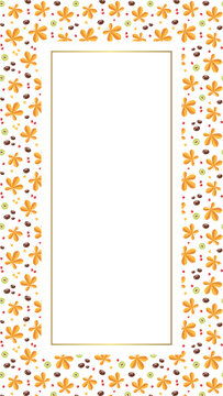 Autumn background template. Frame of fall leaves, herbs and berries with blank space for text or photo. Floral backdrop for web, social networks and stories. Vector 10 EPS.