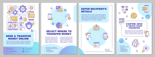 Fototapeta na wymiar Electronic payment system brochure template. Internet banking. Leaflet design with linear icons. Editable 4 vector layouts for presentation, annual reports. Arial, Myriad Pro fonts used