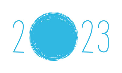 Hand drawn lettering with year 2023 and blue ink circle