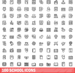100 school icons set. Outline illustration of 100 school icons vector set isolated on white background