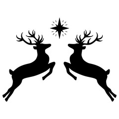 Hand drawn decorative Christmas reindeers with star. Happy New Year elements for winter holidays. Vector doodle sketch illustration isolated on white background.