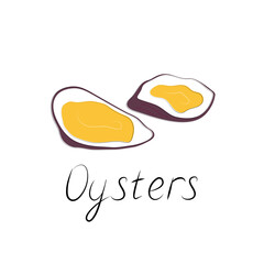 Oysters illustration and hand-written inscription. Vector logo