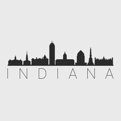 Obraz premium Indiana, USA City Skyline. Silhouette Illustration Clip Art. Travel Design Vector Landmark Famous Monuments.