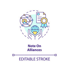 Note on alliances concept icon. Insurance company reputation. Check quality abstract idea thin line illustration. Isolated outline drawing. Editable stroke. Arial, Myriad Pro-Bold fonts used