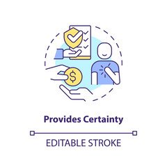 Provide certainty concept icon. Insurance company reliability. Coverage assurance abstract idea thin line illustration. Isolated outline drawing. Editable stroke. Arial, Myriad Pro-Bold fonts used