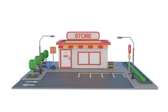 store building. miniature store 3d illustration. 3d rendering
