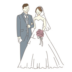 女性　ウエディングドレス　結婚式　花嫁　イラスト