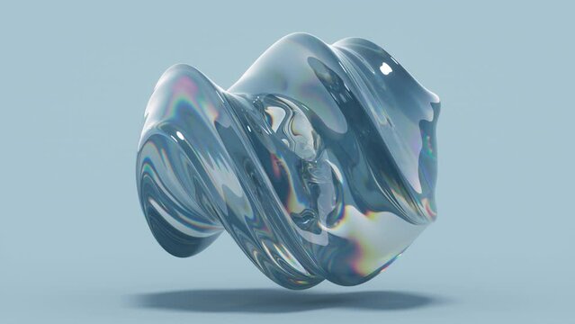 Clear iridescent fluid in zero gravity. 3D render animation
