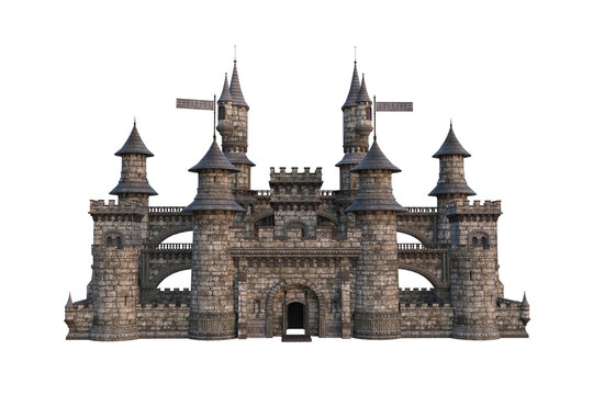 3D rendering of a fairytale castle isolated on transparent background.