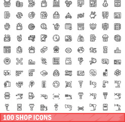 100 shop icons set. Outline illustration of 100 shop icons vector set isolated on white background