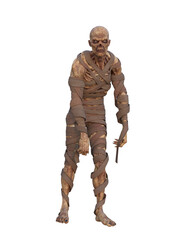 3d illustration of a fantasy mummy monster lurching isolated on transparent background.