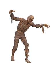 3d illustration of a fantasy mummy monster in attacking pose isolated on transparent background.