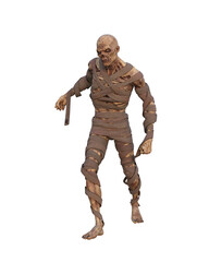 3d illustration of a fantasy mummy monster chasing isolated on transparent background.