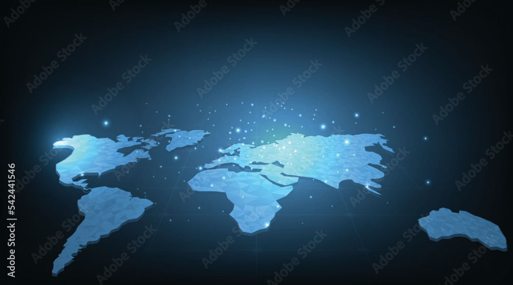 Poster World map style technology concept.World map polygon technology on dark blue background.dots and structures vector illustration EPS 10.