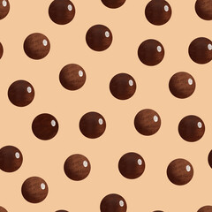 Bubble milk tea texture. Tapioca balls seamless pattern. Cute shining sphere dots raster illustration can use for ads, booklets.