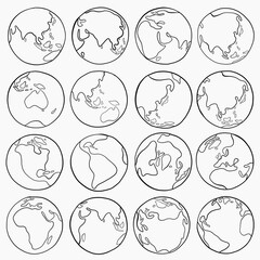 Collection of freehand world map sketch on globe.