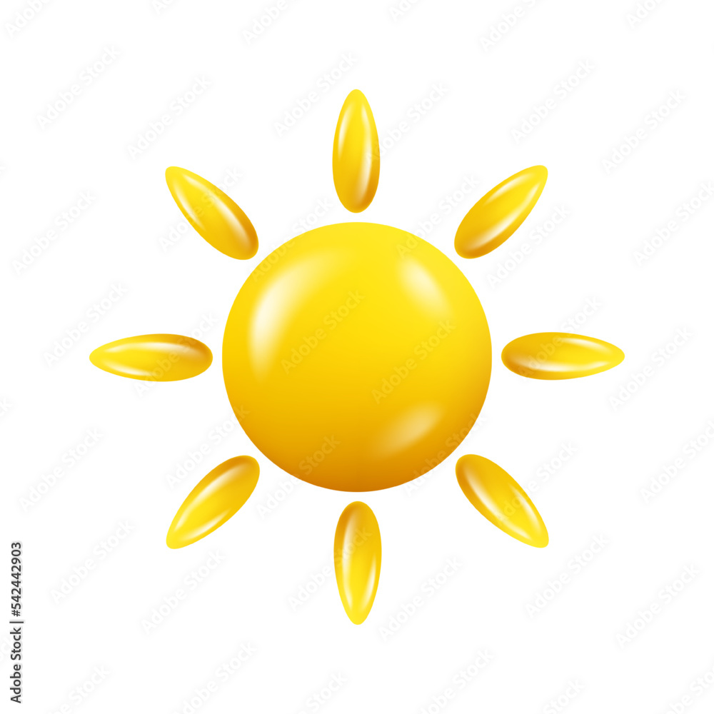 Poster shining sun with rays, isolated weather forecast icon for meteorological report. sunshine and warm t