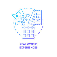 Real world experiences blue gradient concept icon. Profit from investments. Trend in NFT space abstract idea thin line illustration. Isolated outline drawing. Myriad Pro-Bold font used