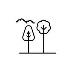 Park Icon Set. Trees, forest and bench vector icons. Nature, sun, lake. Set of park icon with outline design. Park vector illustration. City park icons set.