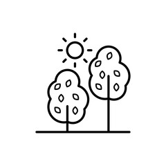 Park Icon Set. Trees, forest and bench vector icons. Nature, sun, lake. Set of park icon with outline design. Park vector illustration. City park icons set.