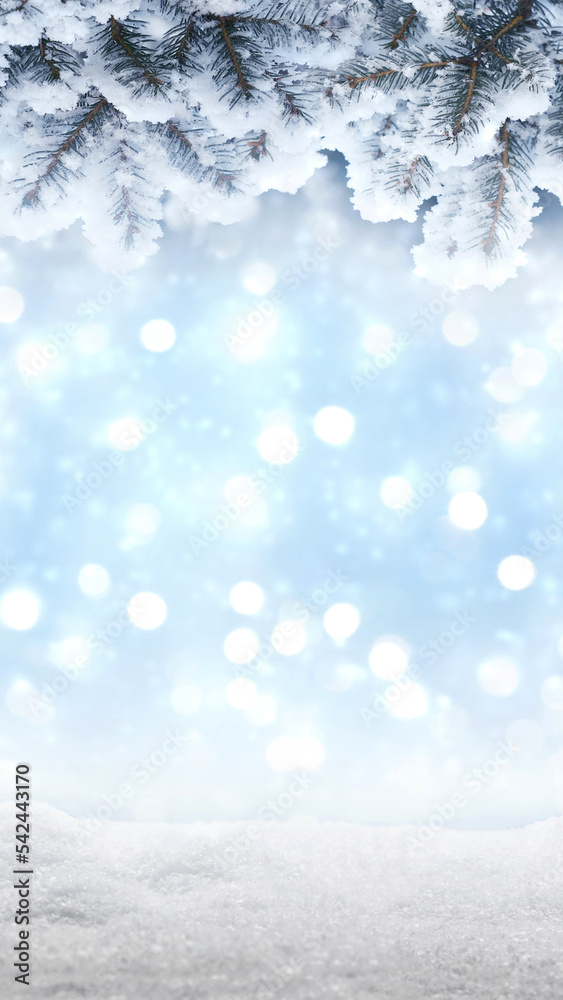 Wall mural screensaver wallpaper for smartphone with winter background. christmas, new year's composition with 