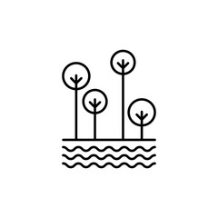 Park Icon Set. Trees, forest and bench vector icons. Nature, sun, lake. Set of park icon with outline design. Park vector illustration. City park icons set.