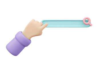 3D Rendering of hand click search bar magnifier icon searching on internet. 3D render illustration cartoon style. 