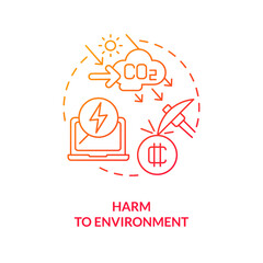 Harm to environment red gradient concept icon. Air pollution increasing. NFT space disadvantage abstract idea thin line illustration. Isolated outline drawing. Myriad Pro-Bold font used