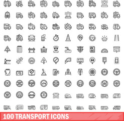 Obraz na płótnie Canvas 100 transport icons set. Outline illustration of 100 transport icons vector set isolated on white background