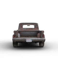 Rear view 3D rendering ofl an old rusty vintage red pickup truck isolated on transparent background. © IG Digital Arts