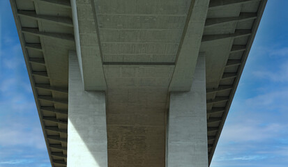 Nuselsky bridge, Nusle, Prague, Czech republic. Bridge structure and abutments. The architectural design of the Nusle Bridge in Prague. The view from under the bridge. 