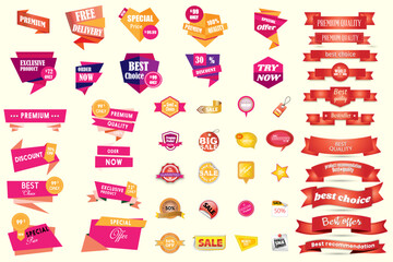 Modern sale, offer, stickers and tags colorful collection