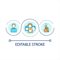 Fototapeta premium Diversity at workplace loop concept icon. Inclusive friendly work environment. Company values. Equality abstract idea thin line illustration. Isolated outline drawing. Editable stroke. Arial font used