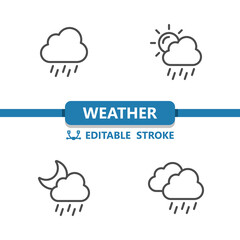 Weather Icons. Raining, Rain, Cloud, Sun, Day, Moon, Night
