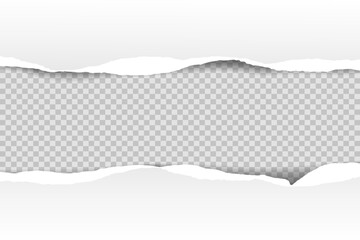 Torn paper on transparent background with space for text. Vector illustration.