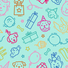 Seamless vector pattern with dogs birthday party