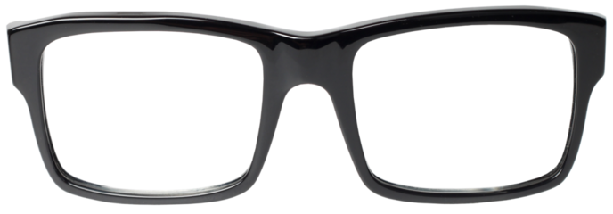 Classic black eye glasses front view, isolated
