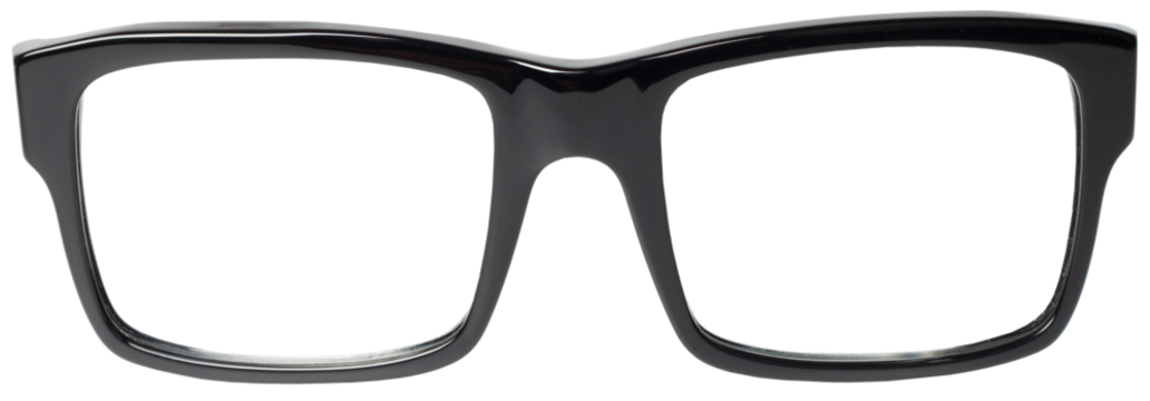 Classic black eye glasses front view, isolated