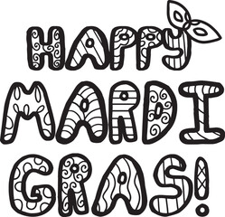 Happy Mardi Gras Isolated Coloring Page for Kids