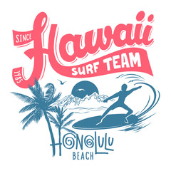 Hawaii t-shirt design, Honolulu beach surf print