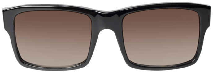 Classic black sunglasses front view, isolated, partial transparency