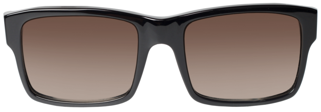 Classic black sunglasses front view, isolated, partial transparency