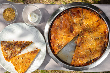 Baklava with nuts and ice cream