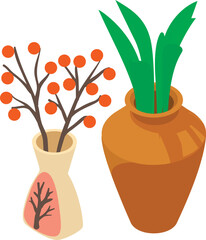 Floral decor icon isometric vector. Two vase with beautiful colorful flower icon. Modern interior element