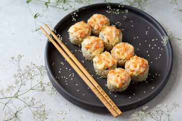 Rolls with baked cheese