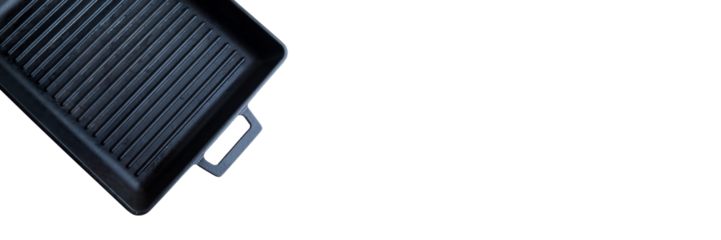 Empty black cast heavy iron grill pan modern kitchen equipment, isolated transparent background