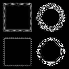 Set of decorative frames Elegant vector element for design in Eastern style, place for text. Floral black and white borders. Lace illustration for invitations and greeting cards.