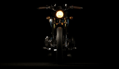 Custom bike Bobber Super bike motorbike on the dark background. 3d render